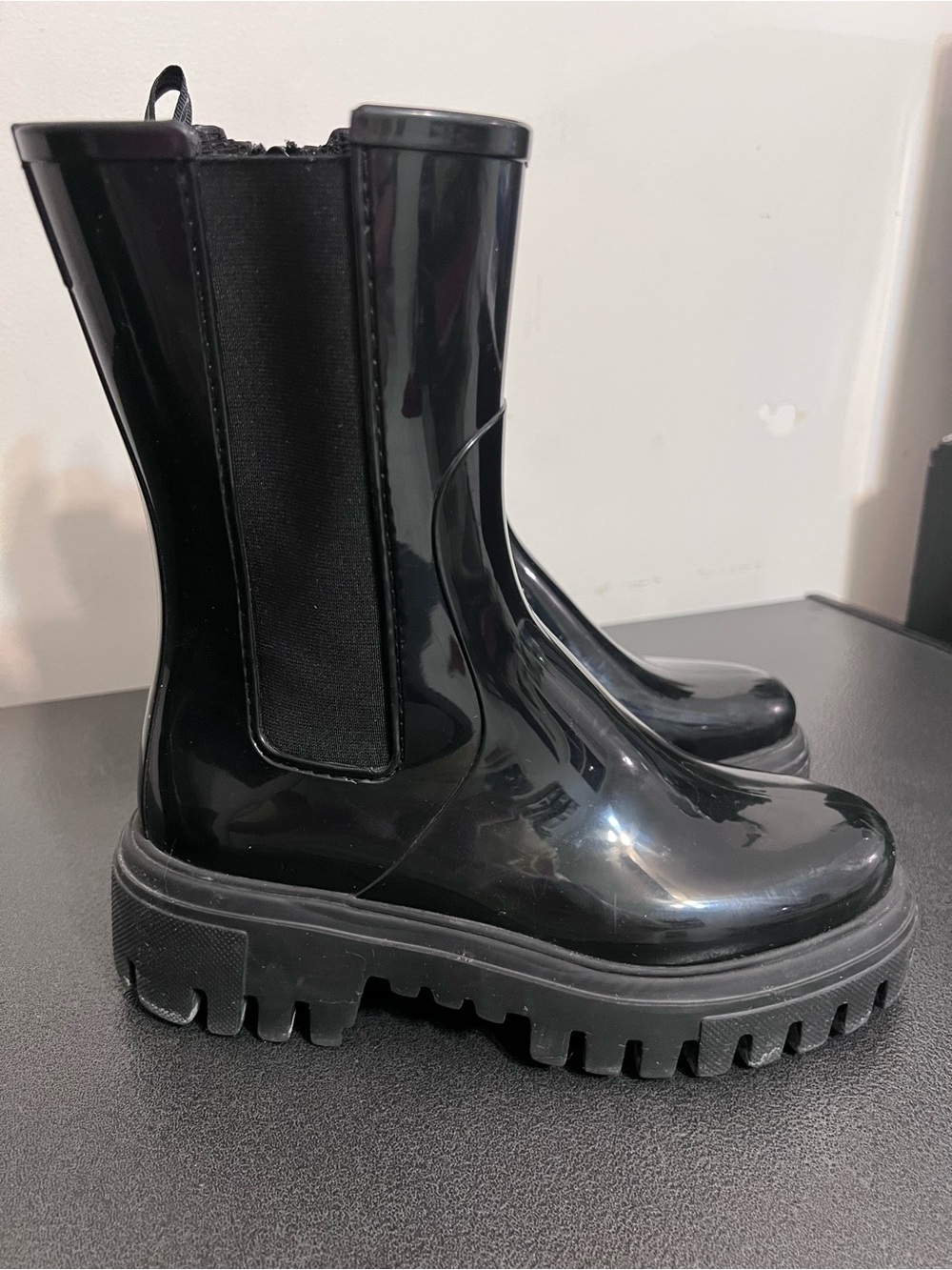 Lemon Jelly City Black Boots Glossy Rain Boots Size 37
